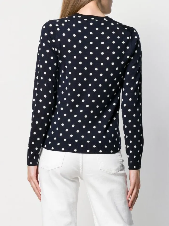Henrik Vibskov Boutique Womens VNeck Pullover Polka Dot Black Heart 8211 Navy Women Knitwear