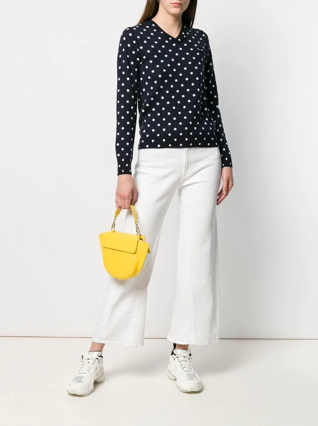 Henrik Vibskov Boutique Womens VNeck Pullover Polka Dot Black Heart 8211 Navy Women Knitwear