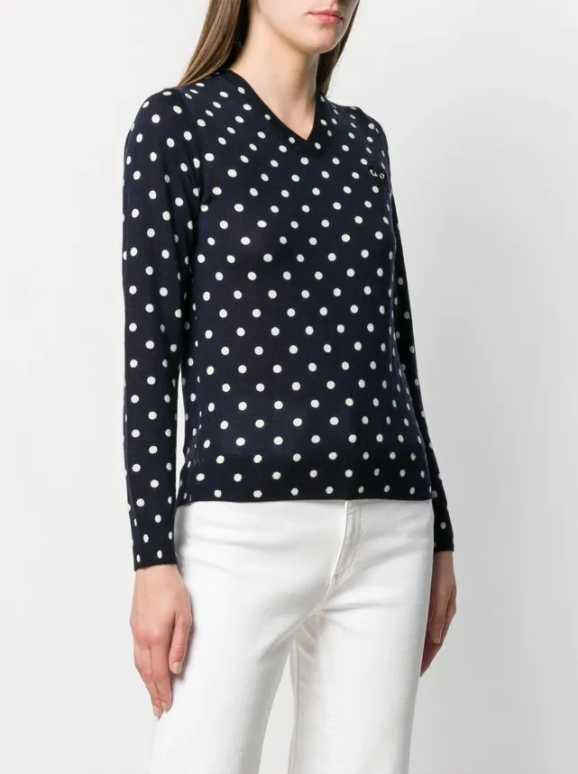 Henrik Vibskov Boutique Womens VNeck Pullover Polka Dot Black Heart 8211 Navy Women Knitwear