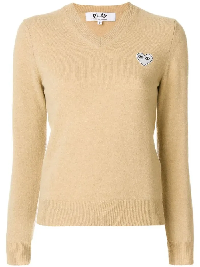 Henrik Vibskov Boutique Womens VNeck Pullover White Heart 8211 Light Camel Women Knitwear