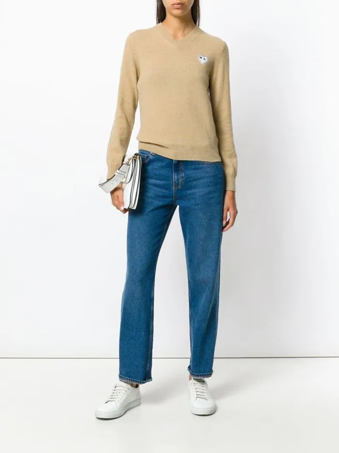 Henrik Vibskov Boutique Womens VNeck Pullover White Heart 8211 Light Camel Women Knitwear