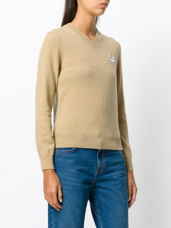 Henrik Vibskov Boutique Womens VNeck Pullover White Heart 8211 Light Camel Women Knitwear