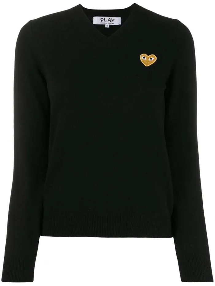 Henrik Vibskov Boutique Womens VNeck Pullover With Gold Heart 8211 Black Women Knitwear