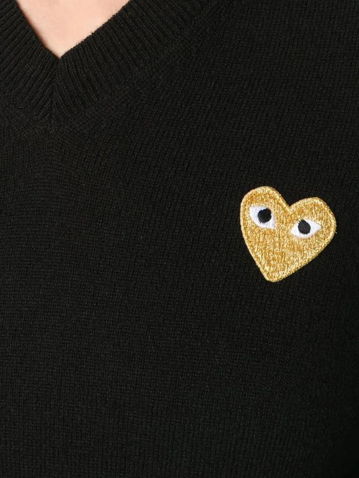 Henrik Vibskov Boutique Womens VNeck Pullover With Gold Heart 8211 Black Women Knitwear