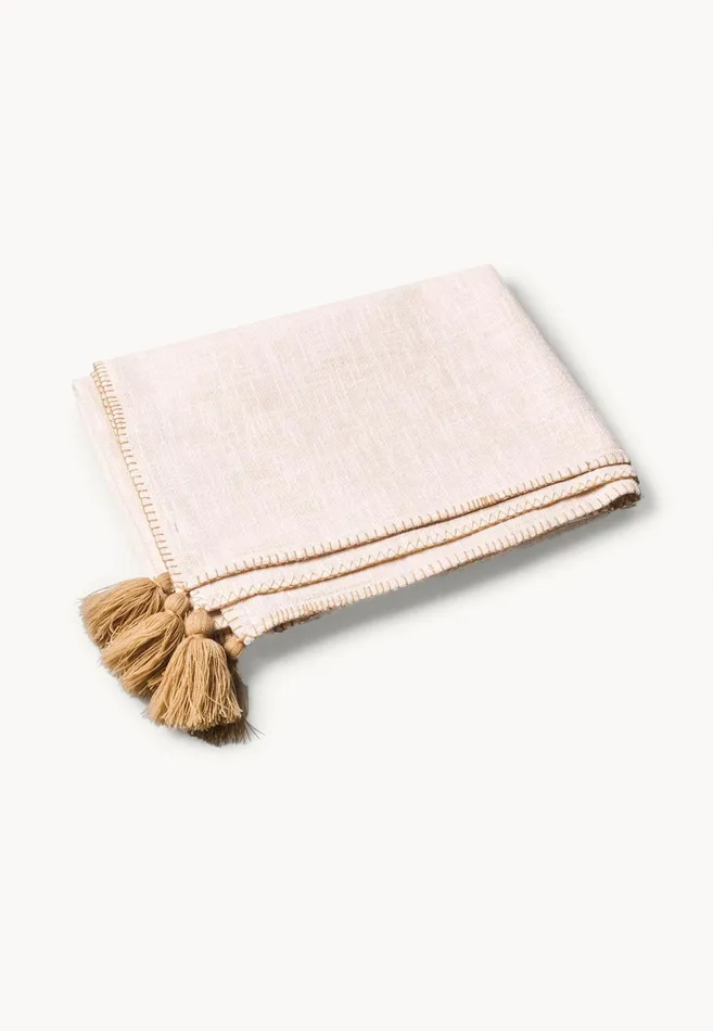Home Accessories Living FYNCHHATTON Zola Daily Blanket With Tassels Offwhite