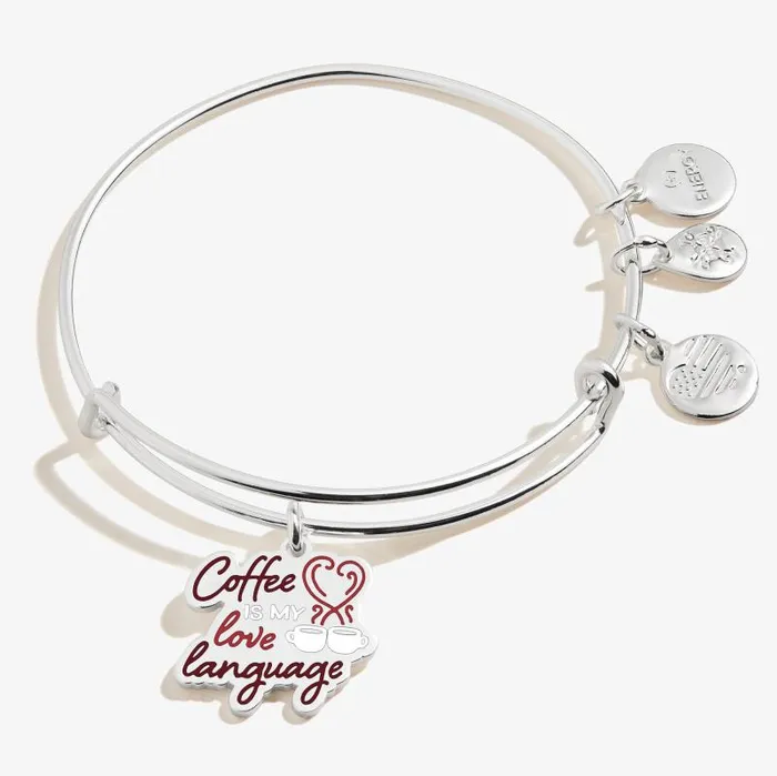 Iconic Women Alex And Ani Coffee Is My Love Language Charm Bangle Bracelet Shiny Silver Iconic Women Alex And Ani Coffee Is My Love Language Charm Bangle Bracelet Shiny Silver