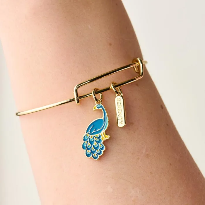 Iconic Women Alex And Ani Serenity039 Peacock Duo Charm Bangle Bracelet Gold