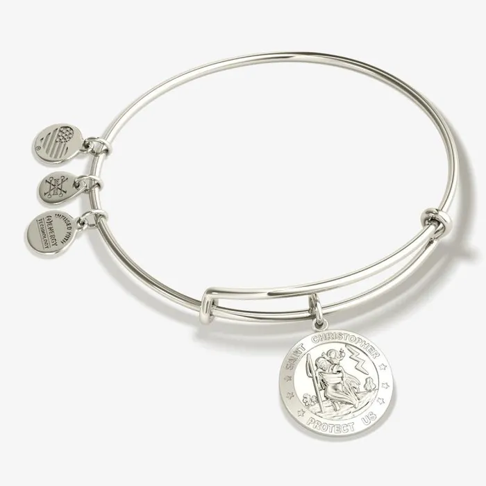 Iconic Women Alex And Ani St Christopher Charm Bangle Bracelet Shiny Silver