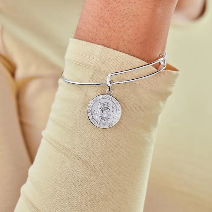 Iconic Women Alex And Ani St Christopher Charm Bangle Bracelet Shiny Silver