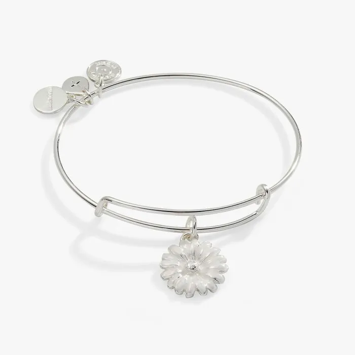 Iconic Women Alex And Ani White Daisy Charm Bangle Bracelet Silver