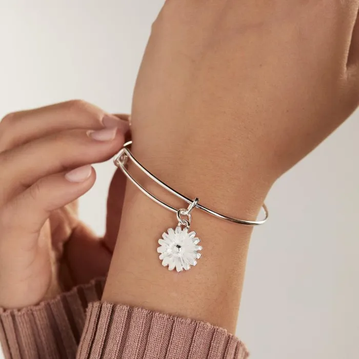 Iconic Women Alex And Ani White Daisy Charm Bangle Bracelet Silver