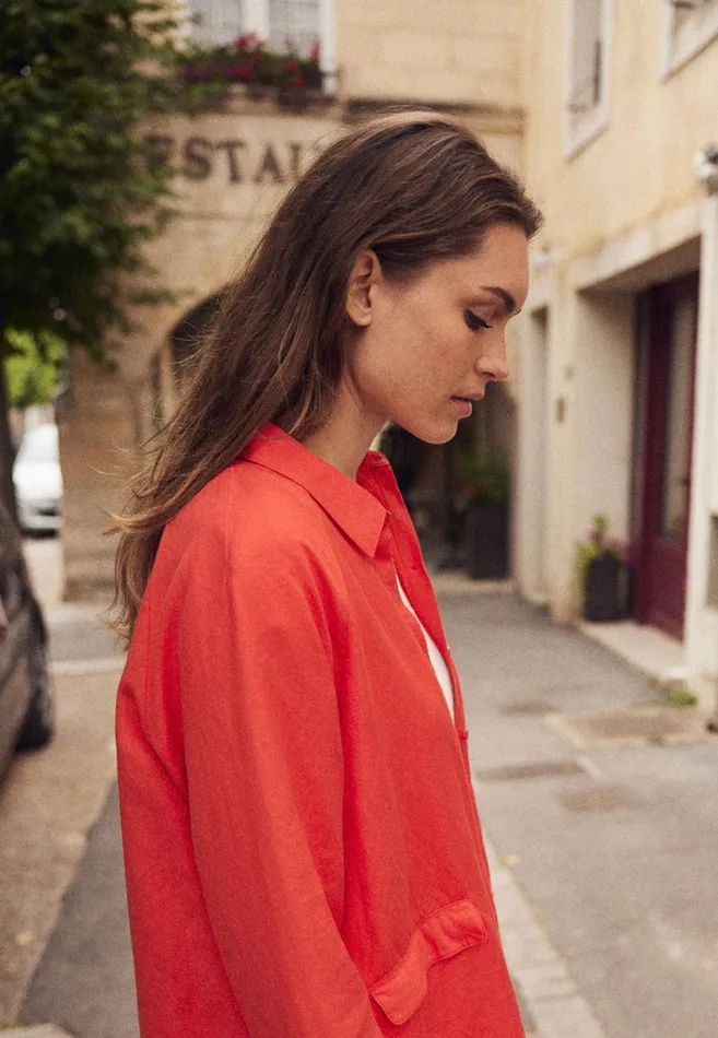 Jack Women FYNCHHATTON Jacket Made Of Linen Mix And Caps Collar Summer Redlight Blue