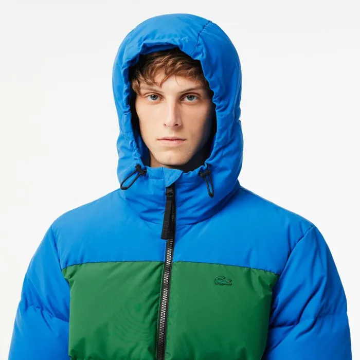Jackets and Coats Men Lacoste Men039s Colorblock Hooded Down Jacket Blue Green Brown Nij