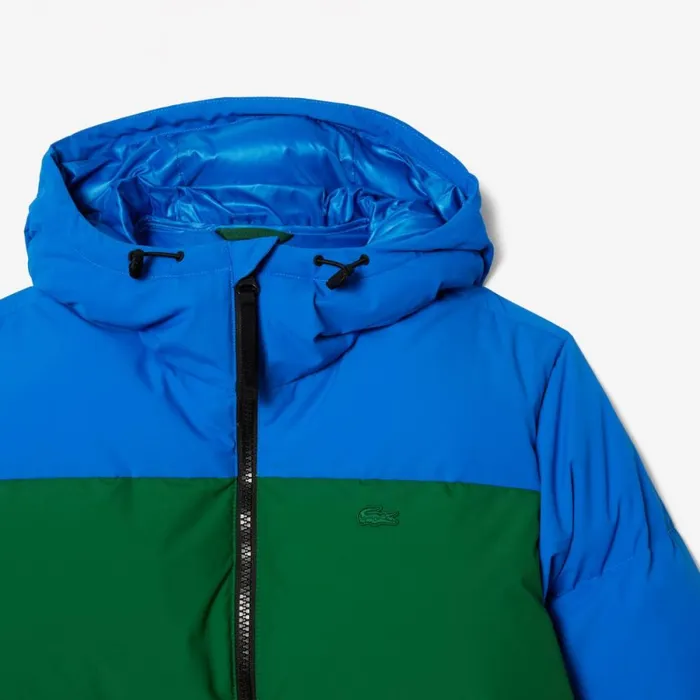Jackets and Coats Men Lacoste Men039s Colorblock Hooded Down Jacket Blue Green Brown Nij