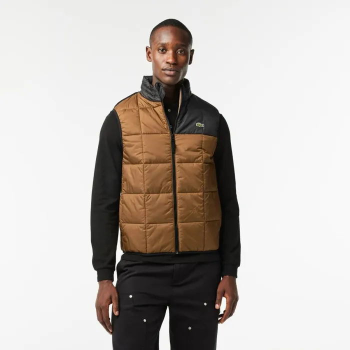 Jackets and Coats Men Lacoste Men039s Packaway Hood Vest Brown Black Qin