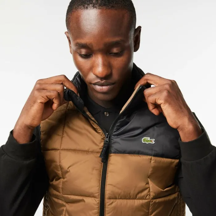 Jackets and Coats Men Lacoste Men039s Packaway Hood Vest Brown Black Qin