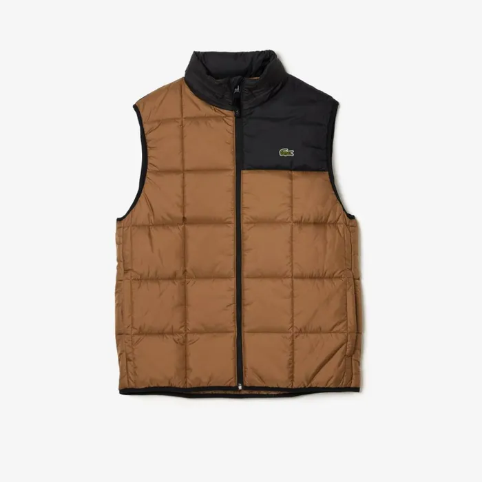 Jackets and Coats Men Lacoste Men039s Packaway Hood Vest Brown Black Qin