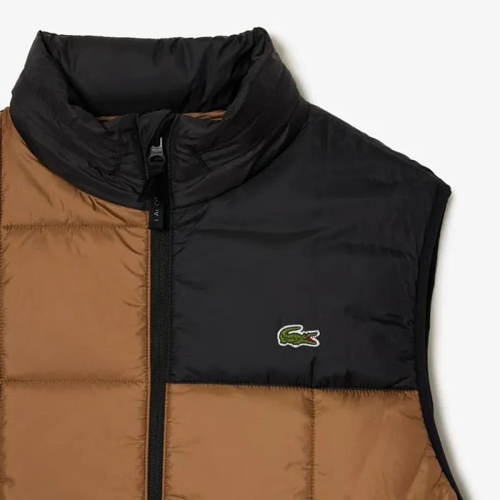 Jackets and Coats Men Lacoste Men039s Packaway Hood Vest Brown Black Qin