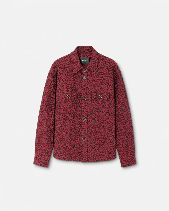 Jackets and Coats Men Versace Leopard Jacquard Overshirt Blackred