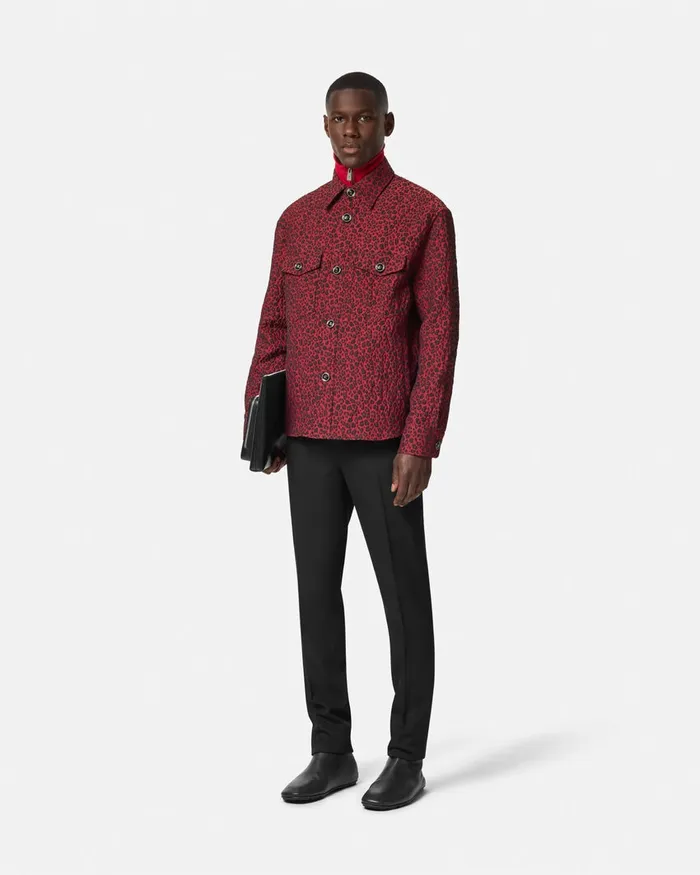 Jackets and Coats Men Versace Leopard Jacquard Overshirt Blackred