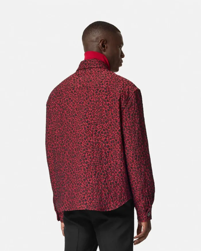 Jackets and Coats Men Versace Leopard Jacquard Overshirt Blackred