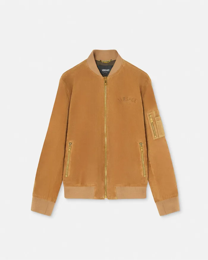 Jackets and Coats Men Versace Suede Bomber Jacket Brown