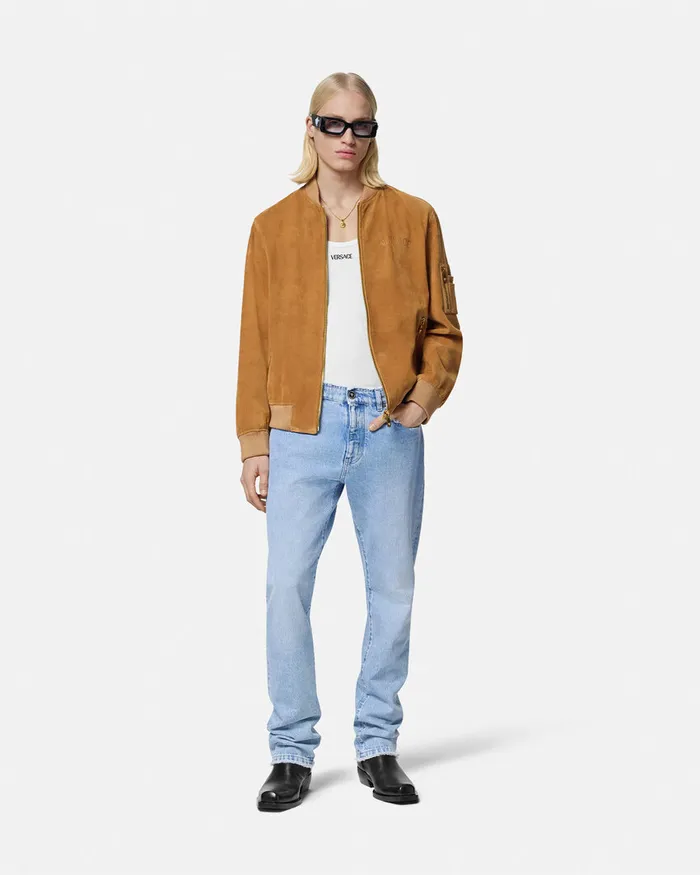 Jackets and Coats Men Versace Suede Bomber Jacket Brown