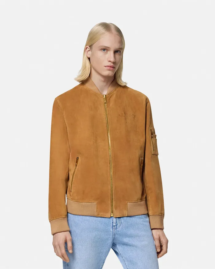 Jackets and Coats Men Versace Suede Bomber Jacket Brown