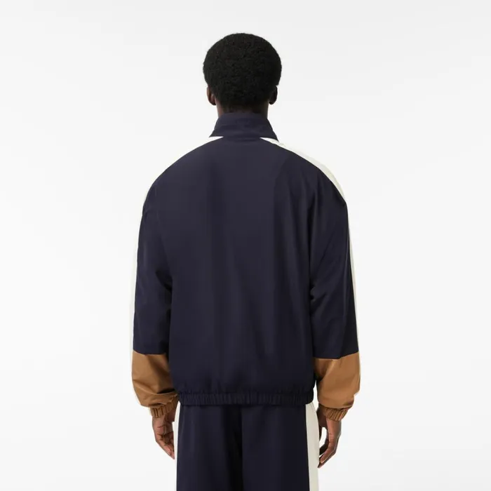 Jackets and Coats MenWomen Lacoste Men039s Water Resistant Colorblock ZipUp Jacket Navy Blue Brown White Rhi