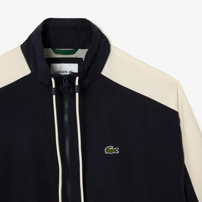 Jackets and Coats MenWomen Lacoste Men039s Water Resistant Colorblock ZipUp Jacket Navy Blue Brown White Rhi