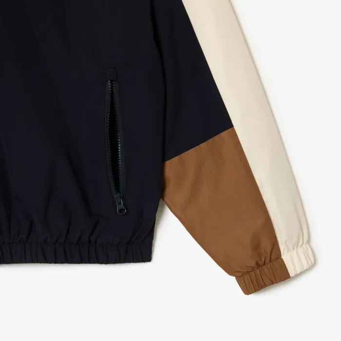 Jackets and Coats MenWomen Lacoste Men039s Water Resistant Colorblock ZipUp Jacket Navy Blue Brown White Rhi
