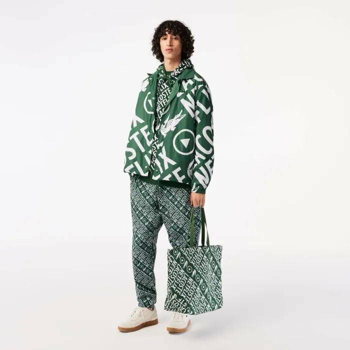 Jackets and Coats MenWomen Lacoste Unisex Lacoste X Netflix Printed Polo Jacket Green White 291