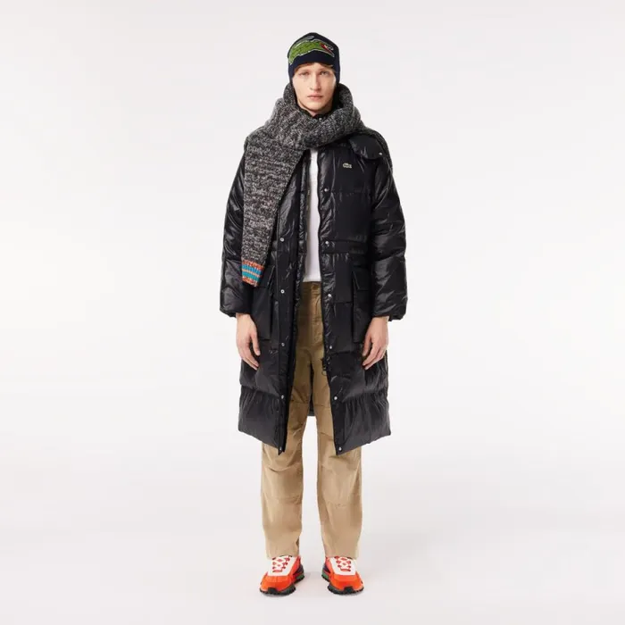 Jackets and Coats Women Lacoste Women039s Long Oversized Adjustable Waist Down Jacket Black 031