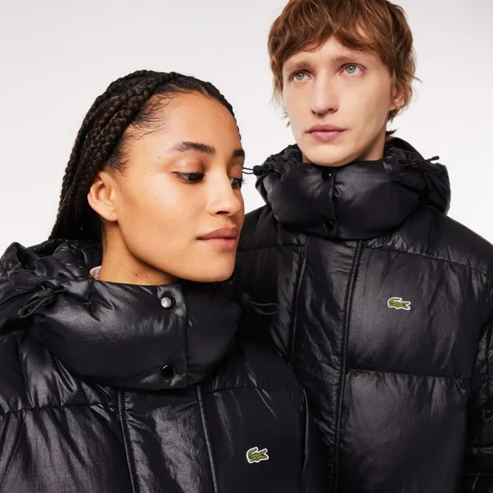 Jackets and Coats Women Lacoste Women039s Long Oversized Adjustable Waist Down Jacket Black 031
