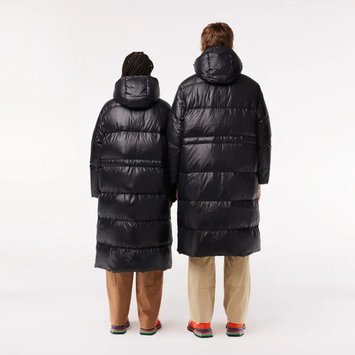 Jackets and Coats Women Lacoste Women039s Long Oversized Adjustable Waist Down Jacket Black 031
