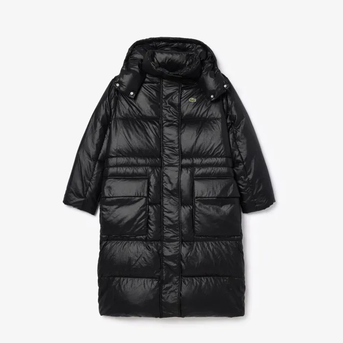 Jackets and Coats Women Lacoste Women039s Long Oversized Adjustable Waist Down Jacket Black 031