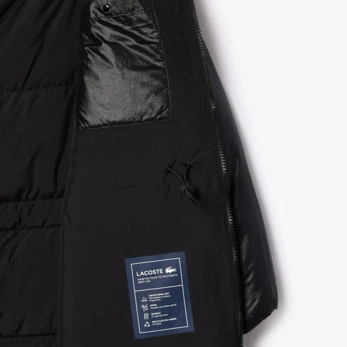 Jackets and Coats Women Lacoste Women039s Long Oversized Adjustable Waist Down Jacket Black 031