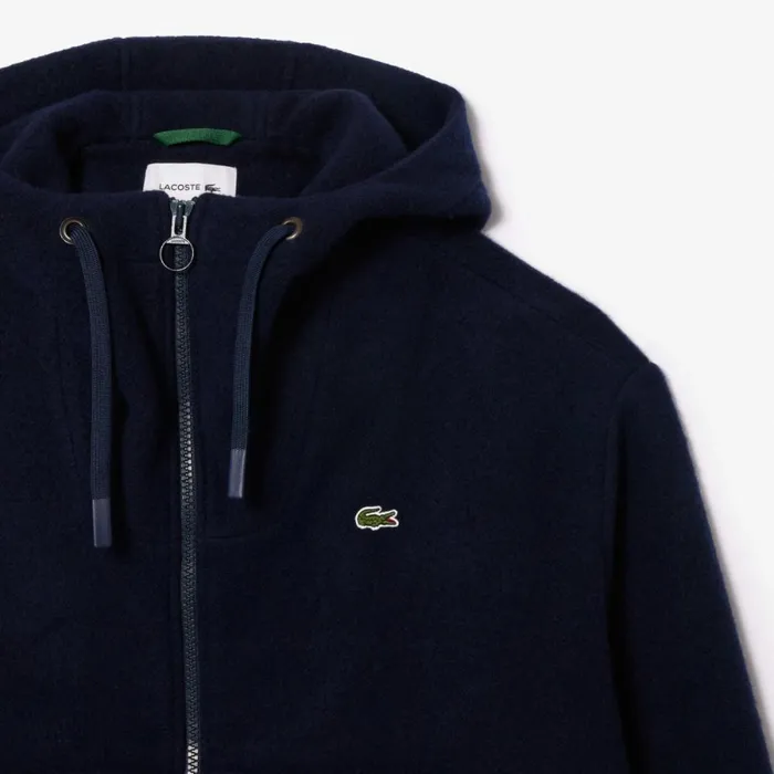 Jackets and Coats Women Lacoste Women039s Short Oversized Recycled Wool Hooded Coat Navy Blue 166