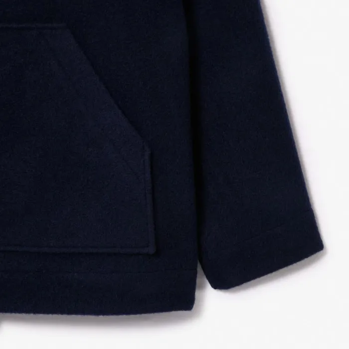 Jackets and Coats Women Lacoste Women039s Short Oversized Recycled Wool Hooded Coat Navy Blue 166