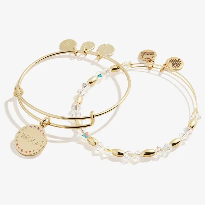 Jewelry Sets Women Alex And Ani Crystal Infusion 039Mom039 Charm Bangle Set Of 2 Gold