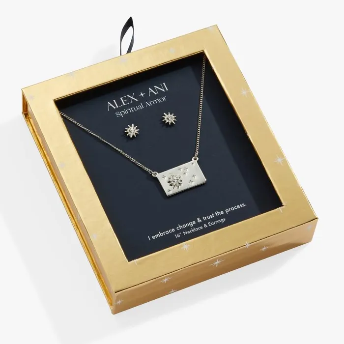 Jewelry Sets Women Alex And Ani Starburst Charm Necklace And Stud Earring Gift Set Silver