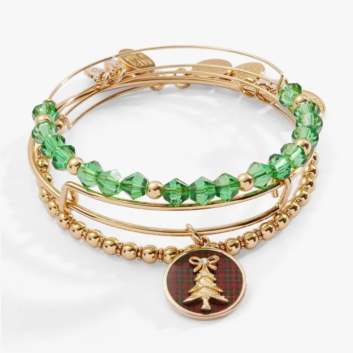 Jewelry Sets Women Alex And Ani Tartan Christmas Tree Bangle Set Of 3 Gold