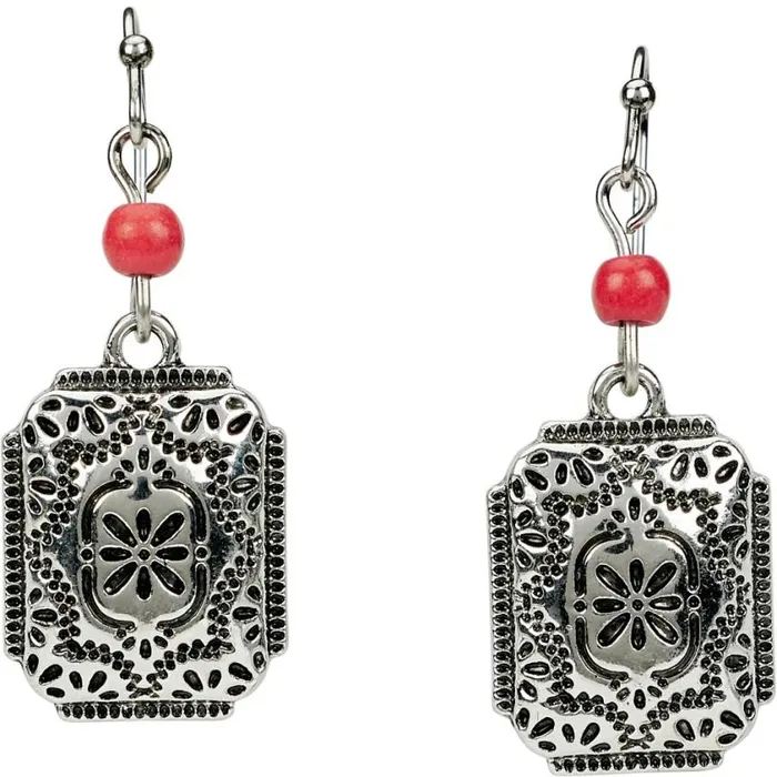 Jewelry Women Justin Boots Justin Embossed Concho Earrings Silver 040grey041