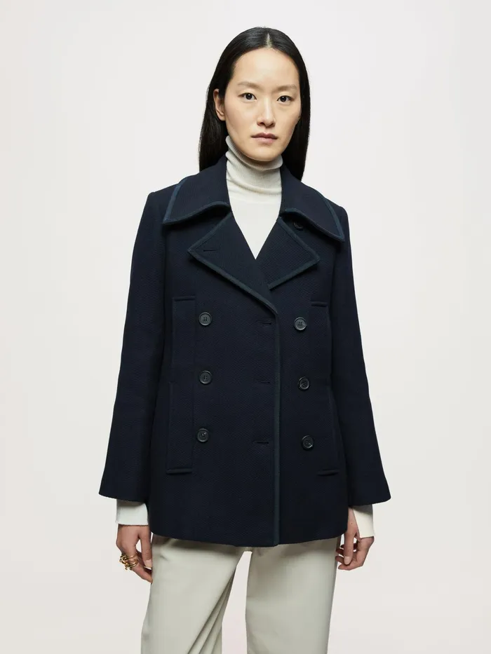 Jigsaw Coats Women Grosgrain Trim Peacoat Blue