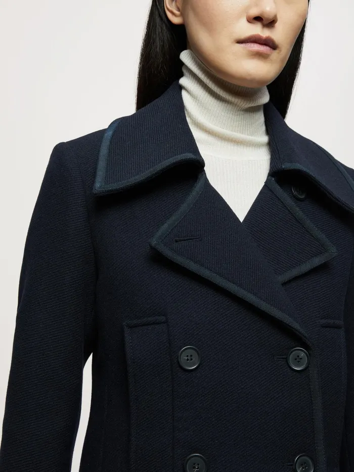 Jigsaw Coats Women Grosgrain Trim Peacoat Blue