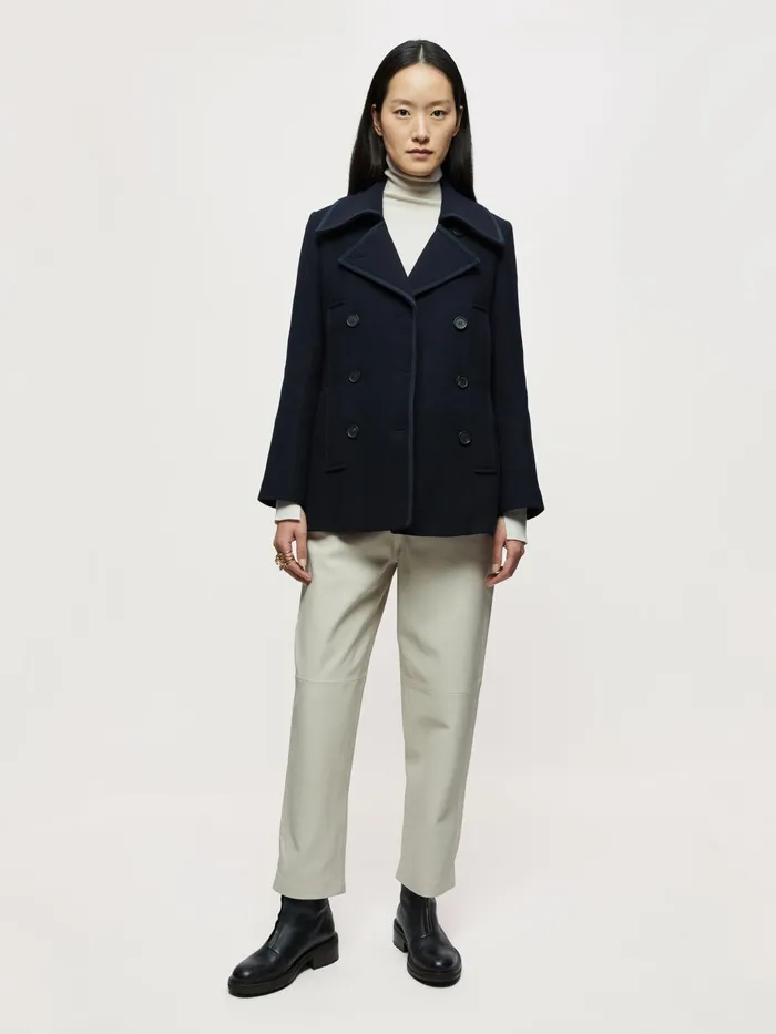 Jigsaw Coats Women Grosgrain Trim Peacoat Blue