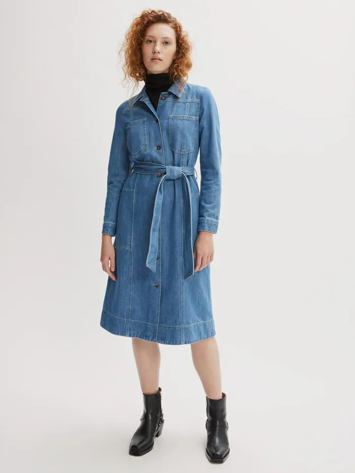 Jigsaw Dresses and Jumpsuits Women Denim Belted Midi Dress Blue