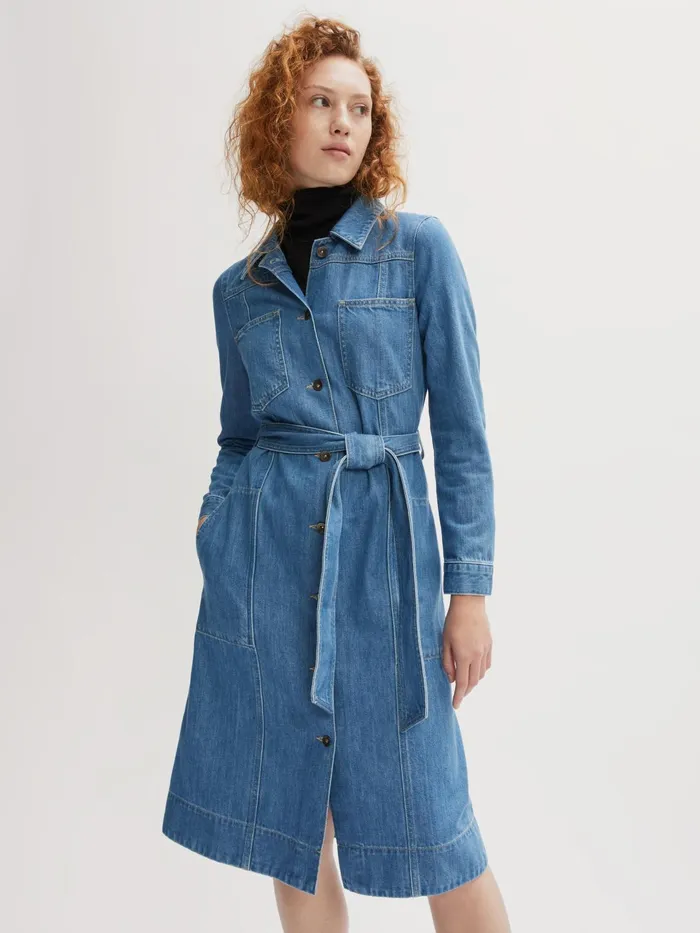 Jigsaw Dresses and Jumpsuits Women Denim Belted Midi Dress Blue