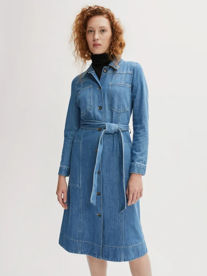 Jigsaw Dresses and Jumpsuits Women Denim Belted Midi Dress Blue