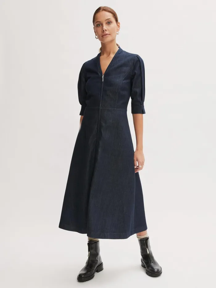Jigsaw Dresses and Jumpsuits Women Denim Zip Front Midi Dress Blue